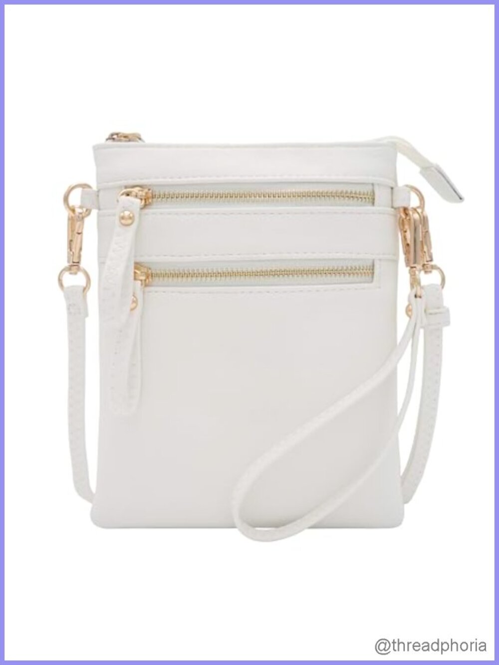 Faux Leather Small Crossbody Bag with Multi Zip Pockets & Detachable Wristlet